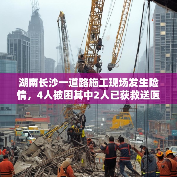 湖南长沙一道路施工现场发生险情，4人被困其中2人已获救送医院